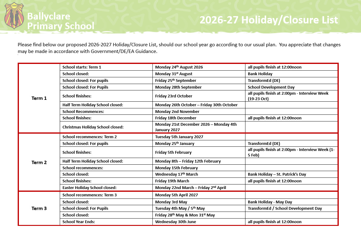 holiday list 26 27